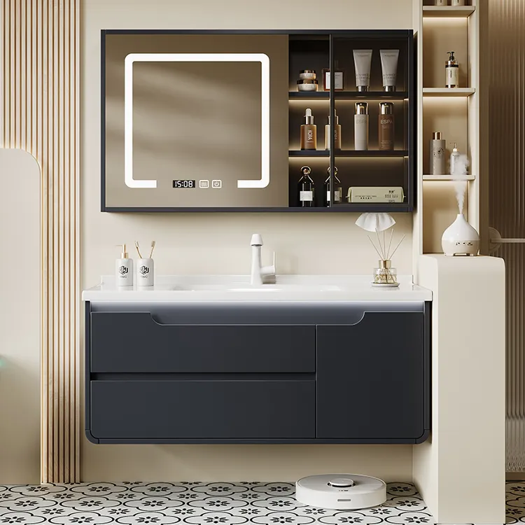 实木陶瓷一体盆浴室柜组合卫生间多功能收纳智能镜柜洗手盆洗漱台
