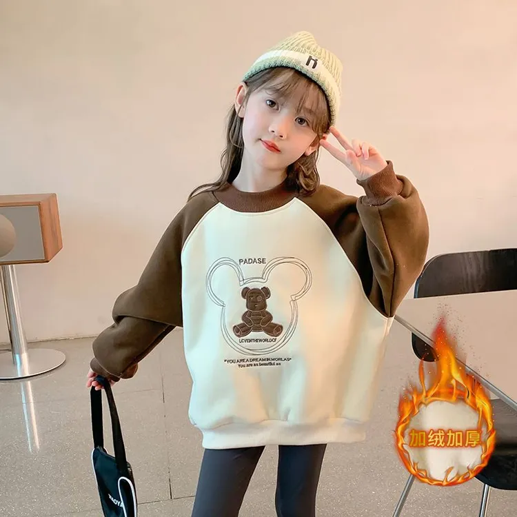 女童卫衣秋冬款加绒加厚新款儿童时髦洋气春季中大童衣服百搭上衣
