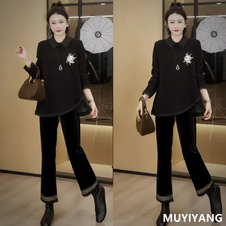 【雾褶】设计感小众娃娃领拼接蕾丝高定打底衫 衣长72 25-599#