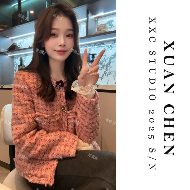 【甜粉情书】小香风羽绒服女款爆款2025新款正品时尚正肩后外套9085