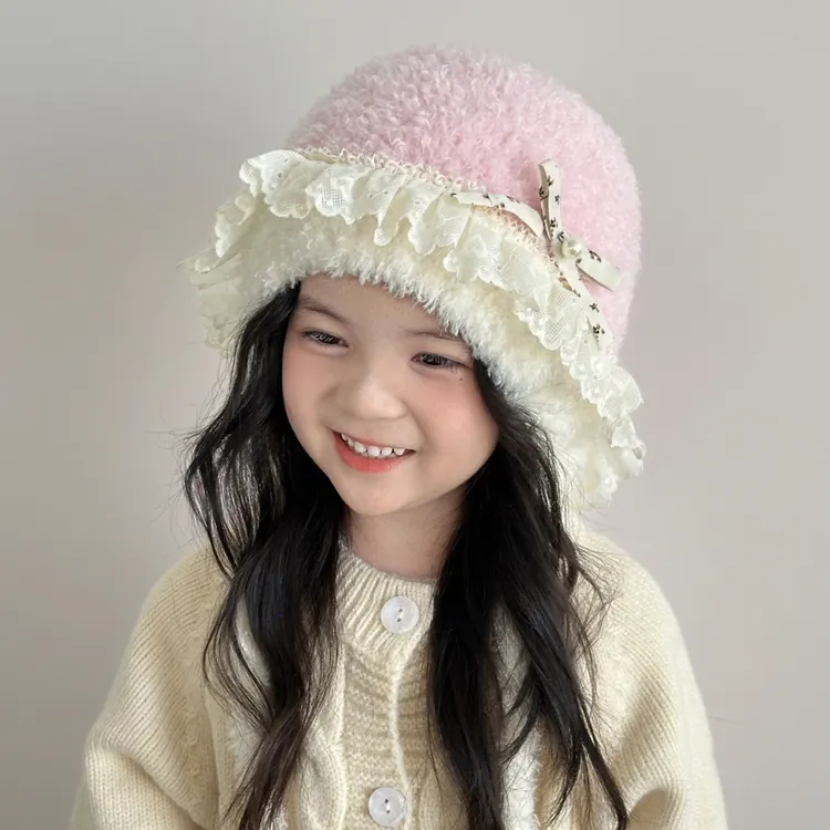 儿童帽子秋冬款可爱蝴蝶结男童一体毛绒保暖帽女宝套头护耳帽子