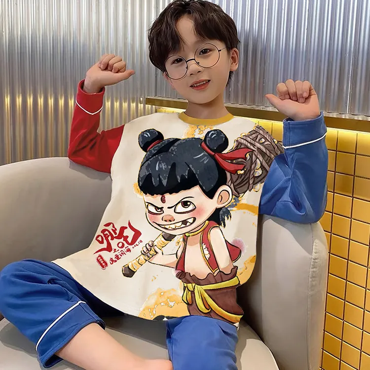 儿童睡衣男童春秋款牛奶棉秋季小男孩大童家居服哪吒2025新款秋冬
