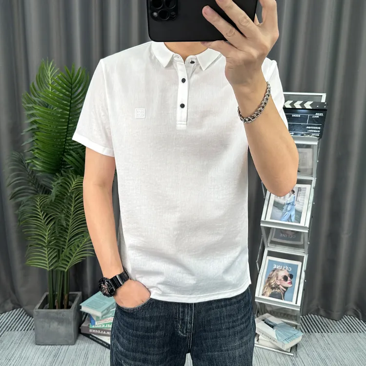 殿若潮牌夏季薄款短袖polo衫男轻奢新款棉麻翻领半袖男装薄款上衣