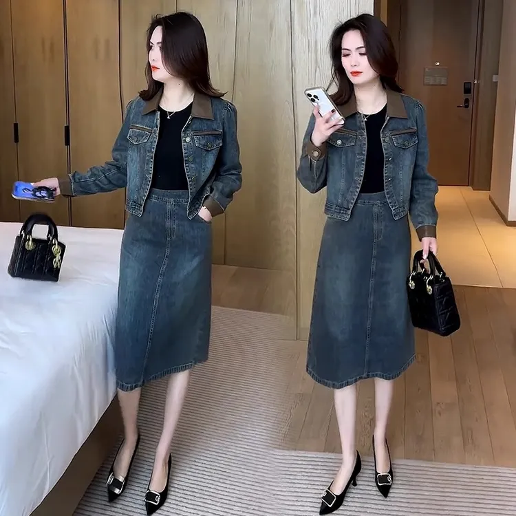 时尚牛仔套装裙女2025新款春季洋气减龄牛仔外套半身裙显瘦两件套