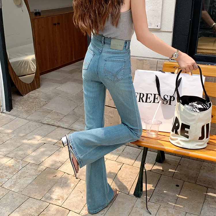 美思源微喇牛仔裤女款秋季2025新款浅色复古高腰潮牌喇叭马蹄裤