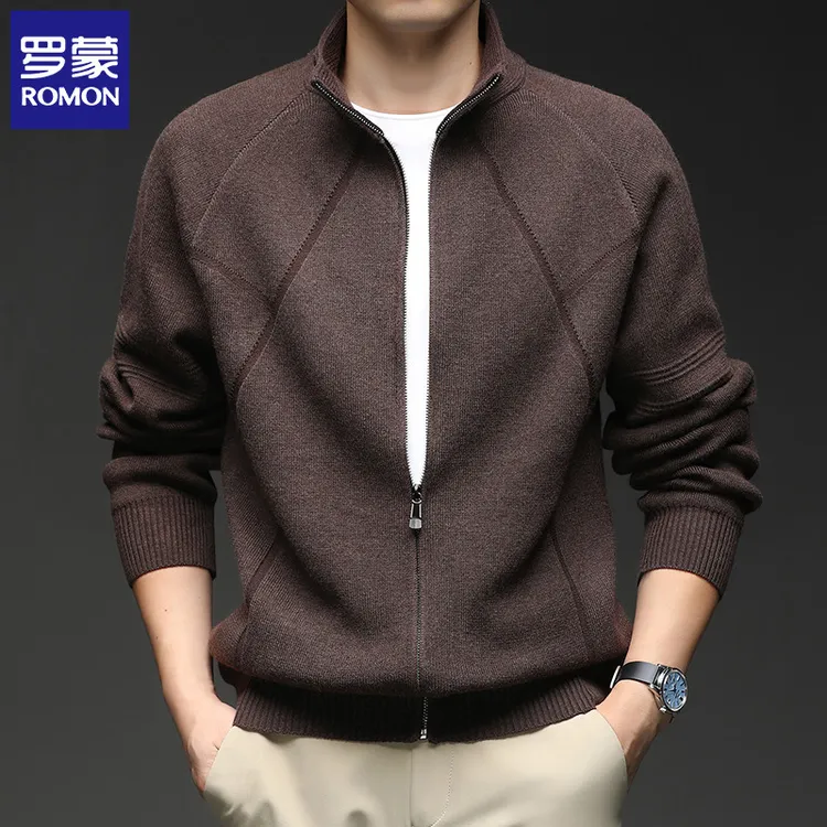 罗蒙秋季韩系极简风针织外套男长袖休闲宽松简约立领针织开衫毛衣