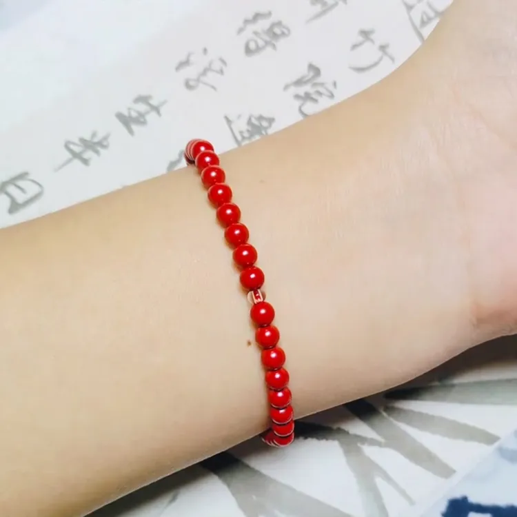 含辰砂工艺品含辰砂高含量帝王砂简约女极细本命年新年转运珠红绳