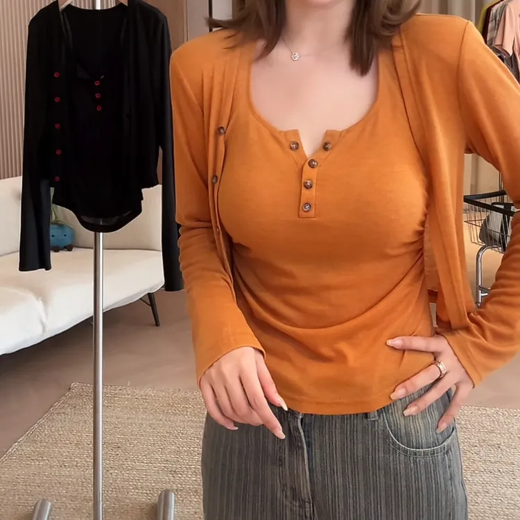 休闲风针织开衫+吊带两件套2025早秋新款欧若风百搭气质长袖套装