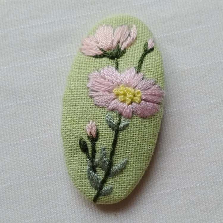 纯手工刺绣制作粉色格桑花椭圆发夹发卡BB夹边夹