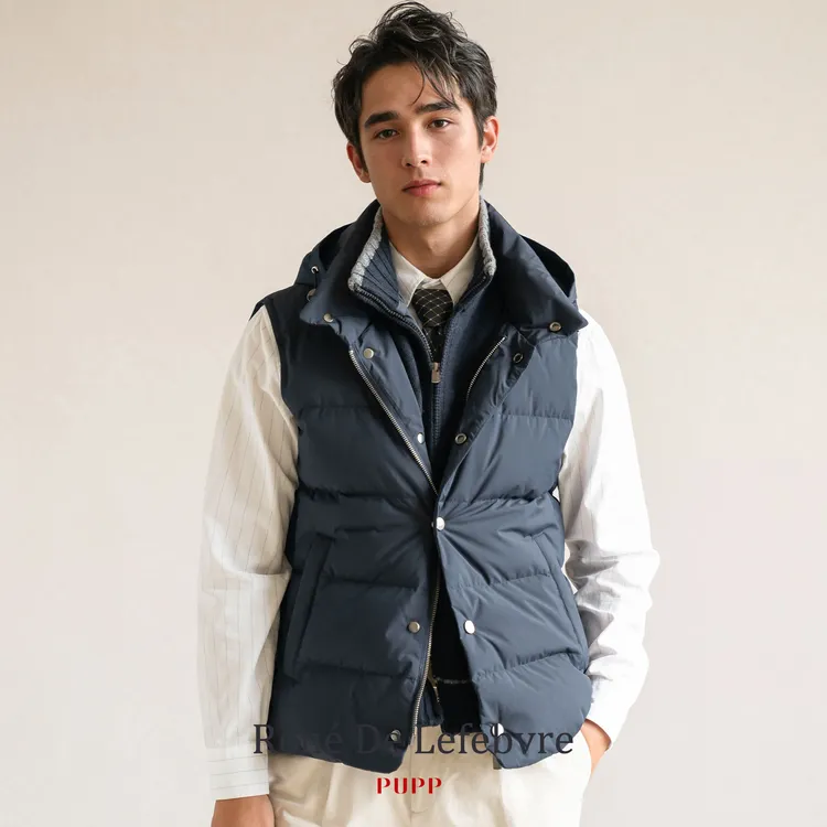 PUPP 25秋冬高定假两件休闲商务可拆卸连帽白鹅绒填充马甲背心