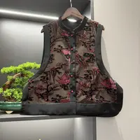 中式马夹复古盘扣传统改良丝绒花色女装气质宽松马甲6717