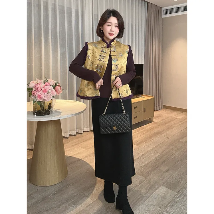 【DIS 定制】【财神马甲】水貂毛立领新中式国风盘扣马甲Z525X22167