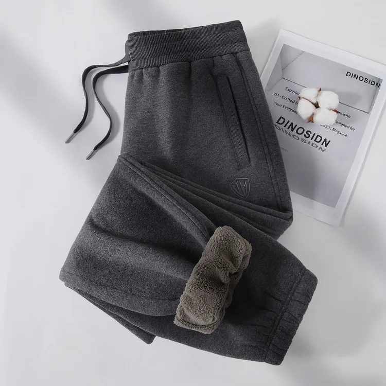 深灰休闲裤秋冬女加绒加厚羊羔绒防风裤运动宽松显瘦保暖束口全棉