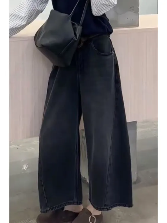 黑色百搭阔腿裤显瘦女裤秋季新款牛仔裤子梨形身材大码直筒裤高腰