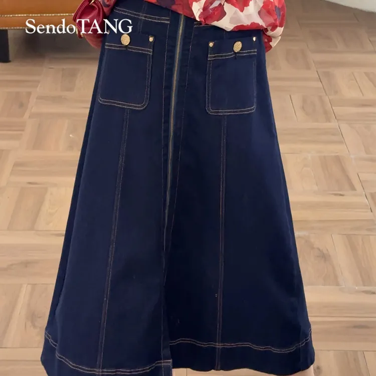 牛仔半裙【溪雅】胖多女装新款时尚高级感气质百搭高腰半身裙