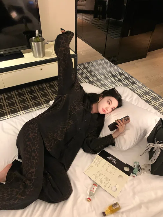韩系甜美豹纹印花睡衣女春秋季2025新款长袖长裤家居服套装可外穿
