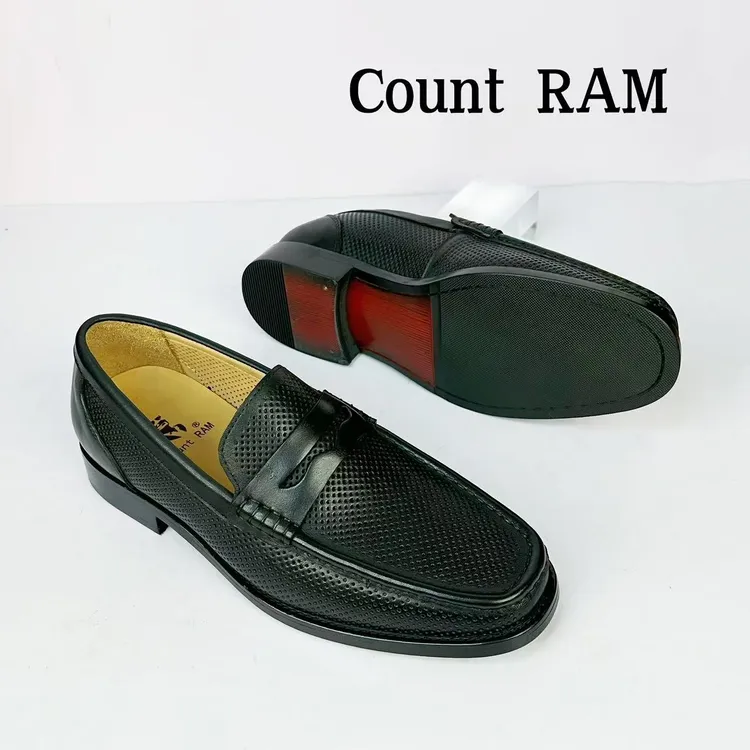 【实木跟.夏季全打孔】Count RAM方头款轻奢牛皮男士乐福鞋2601