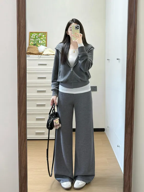 美式复古连帽卫衣女秋季慵懒长袖复古宽松阔腿长裤家居服睡衣套装