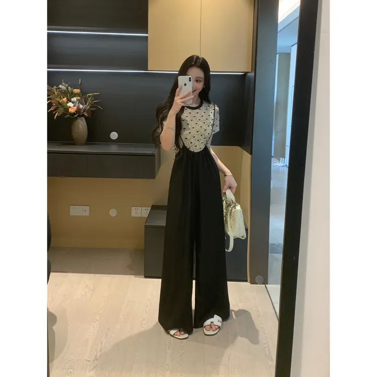 XINYI【蝴蝶效应】夏季植绒短袖T恤+吊带连体裤套装女X626A06993