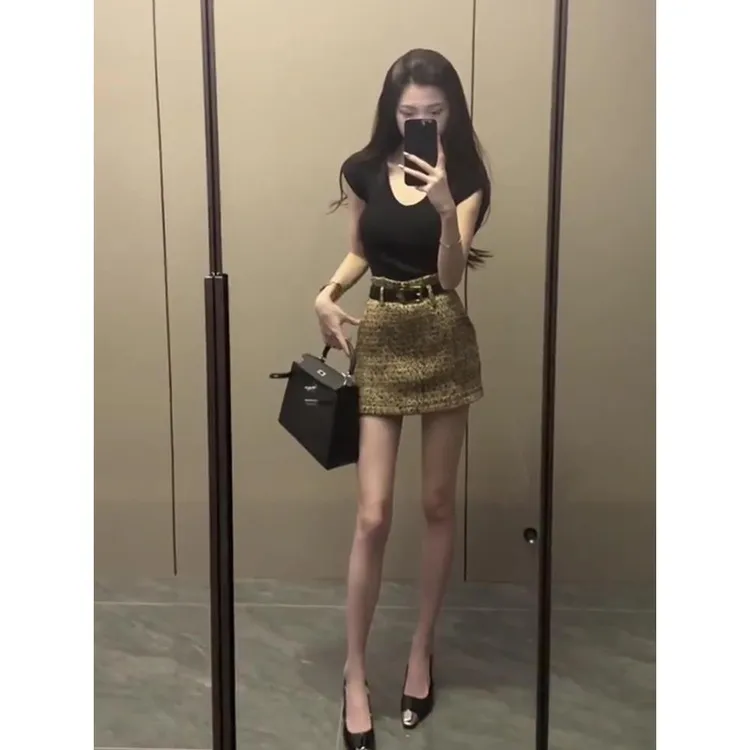 小香风休闲编织百搭半身裙女2025夏季气质高腰修身显瘦包臀裙短裙