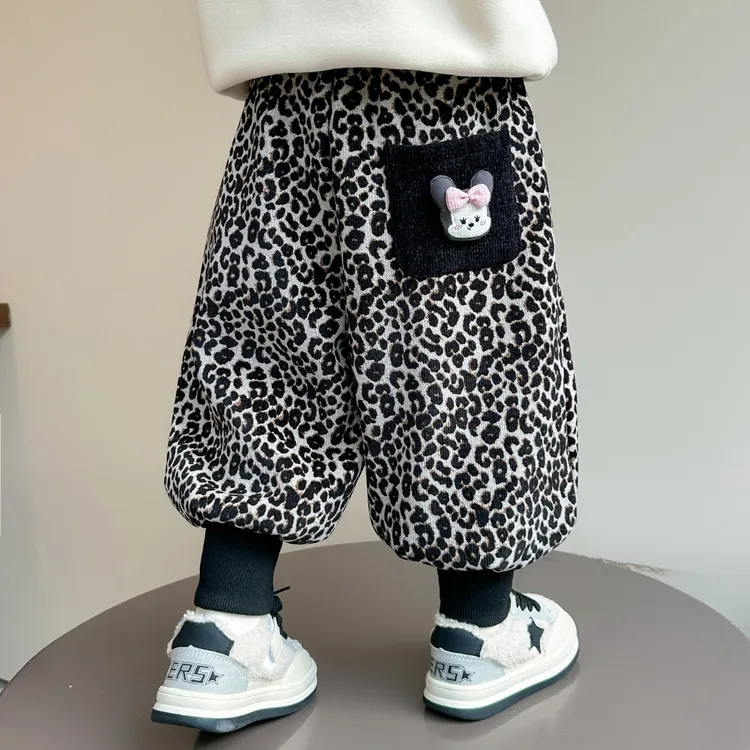 女童加绒裤子洋气儿童秋冬装新款女宝宝加厚休闲裤子小童束脚保暖