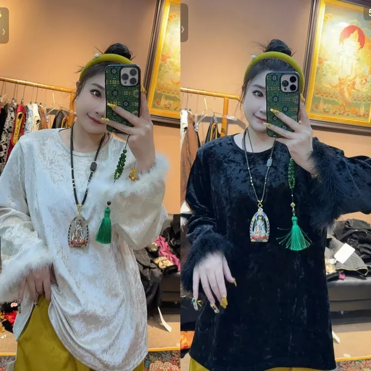 清苍价～99028加绒加厚打底衫雪花绒上衣大码打底衫大码女装