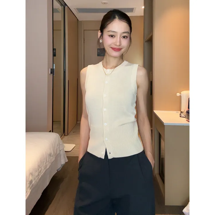 【部分现】2025春夏新款时尚百搭圆领开衫背心针织衫T恤上衣女M1113