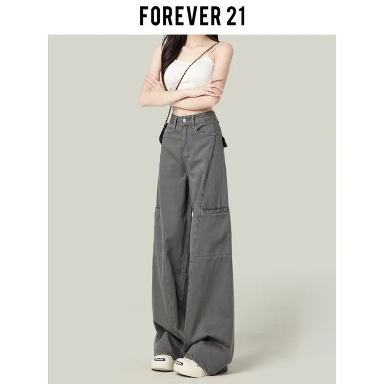水泥灰美式阔腿工装裤女2025新款春秋复古高腰直筒宽松拖地牛仔裤