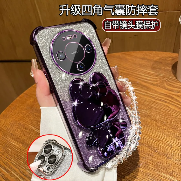 适用华为Mate80手机壳网红女潮卡通可爱化妆镜支架VYG-AL00保护套