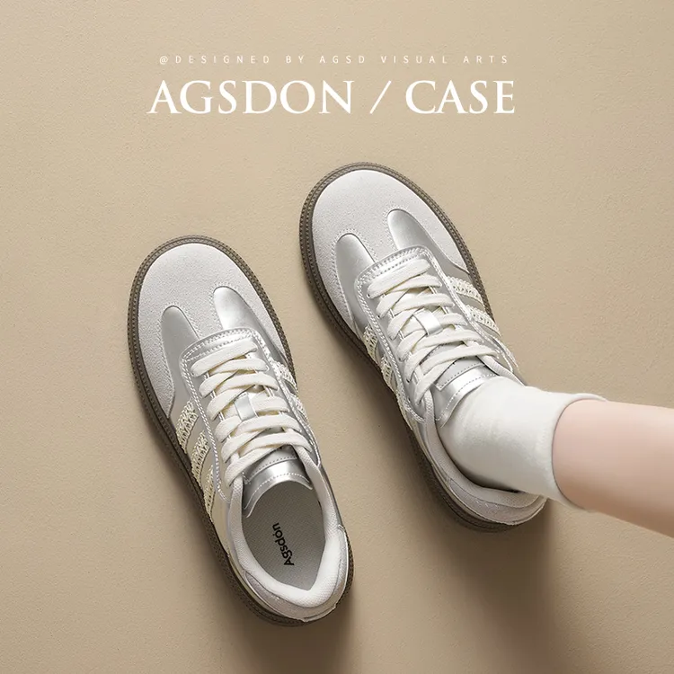 奥古狮登银色德训鞋女款2026新款春季运动板鞋复古阿甘休闲鞋H