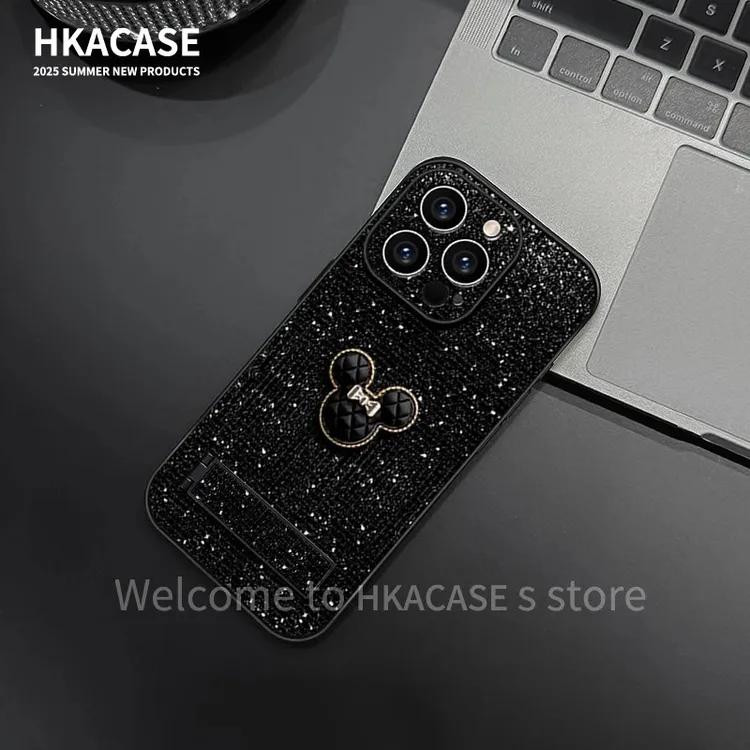 米奇适用苹果vivo华为oppo小米iPhone16闪钻亮片手机壳防摔立体
