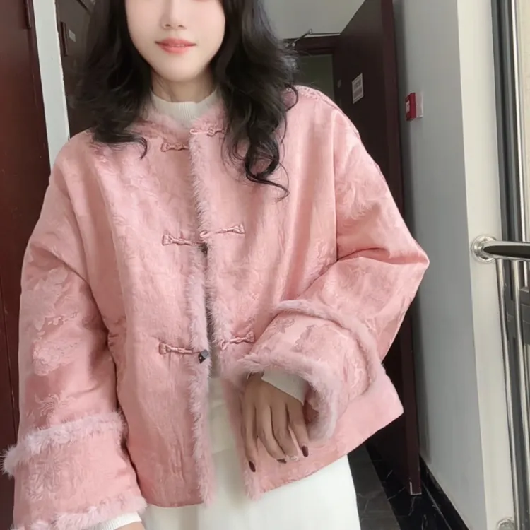 新中式短外套圆领字母秋季厚款长袖收口袖宽松型