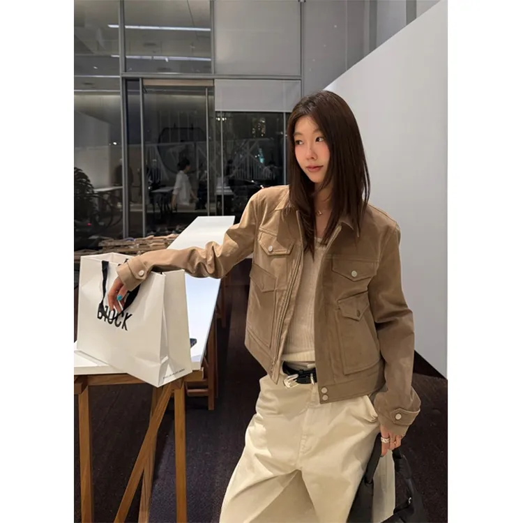 2025秋季老钱中古风翻领百搭夹克休闲短款外套女时尚气质通勤上衣