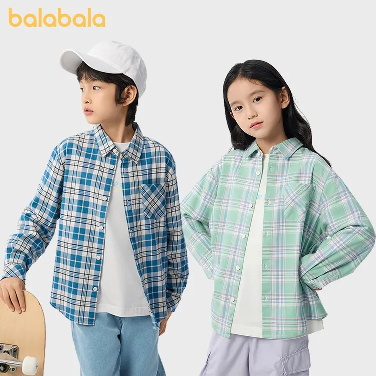 巴拉巴拉童装儿童衬衫2025款女童男童上衣长袖衬衫春格子外套