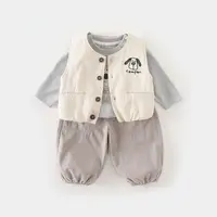 韩版男童长袖套装秋季新款中小童洋气马甲上衣长裤男宝宝三件套装
