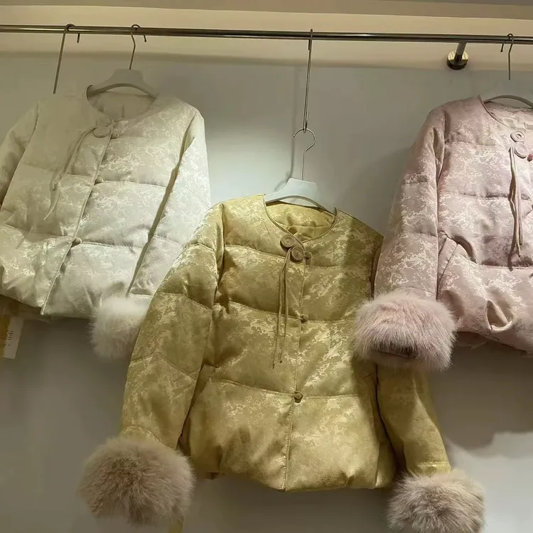 冬季新中式国风提花盘扣石墨烯云绒加厚保暖显瘦棉服外套女