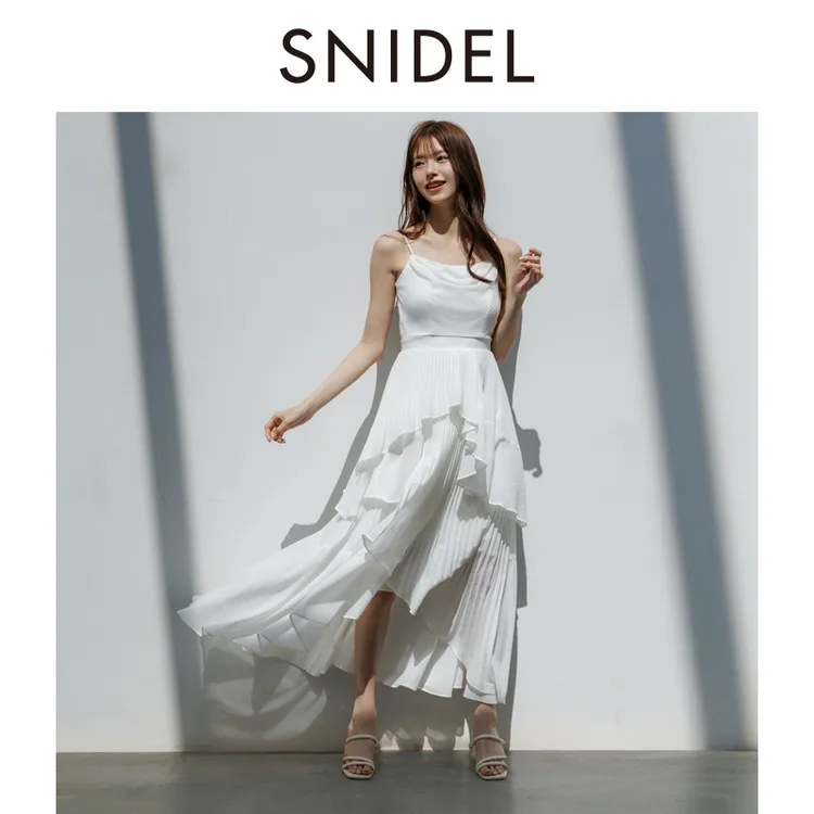 SNIDEL2025春夏新品不对称荷叶边吊带连衣裙SWFO254021
