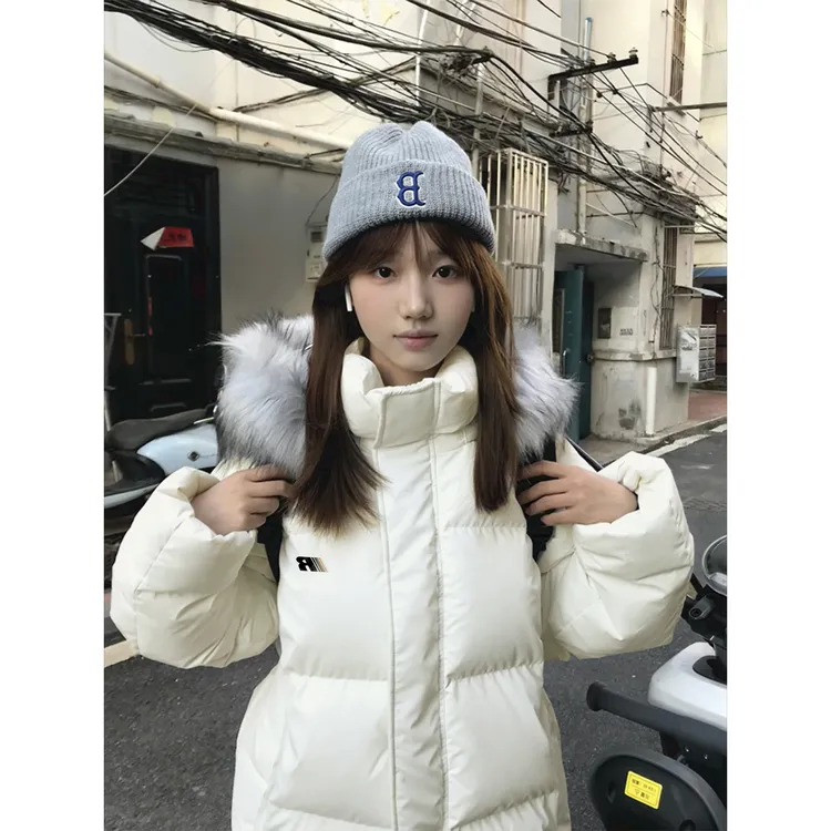 新款冬季新款爆款加厚保暖棉服女美式简约休闲百搭毛领连帽外套