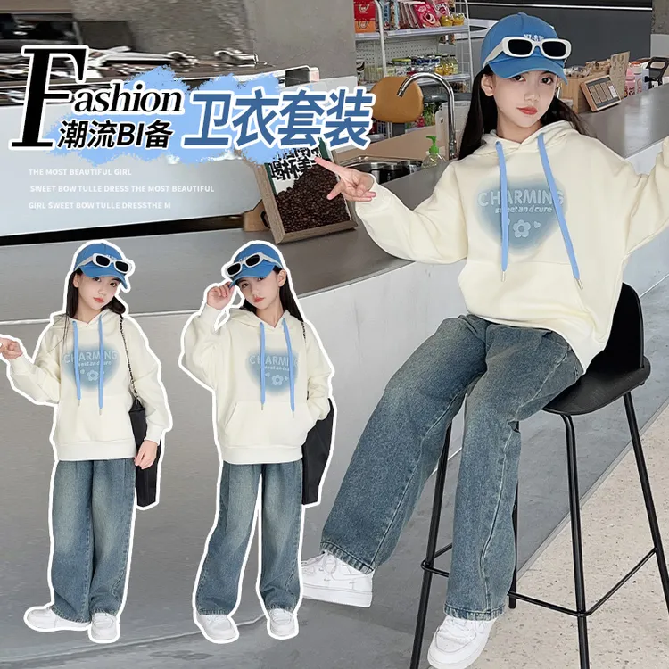 女童卫衣春秋款2025新款大童女孩韩版春装连帽上衣儿童装洋气衣服