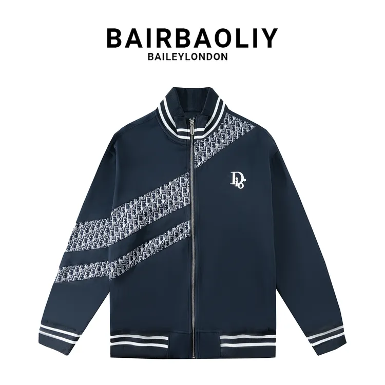 BAIRBAOLIY大牌质感高货品质刺绣胸标字母提花拼接开衫卫衣外套男