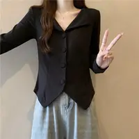 大码辣妹显瘦长袖衬衣女秋冬新款翻领纽扣小衫加厚保暖上衣13501