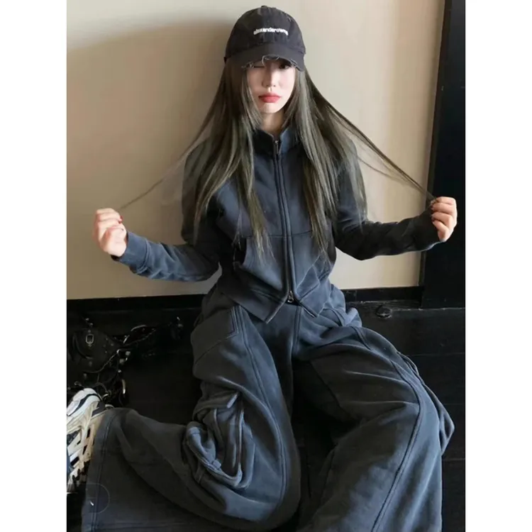 高级感时尚运动套装女秋季宽松显瘦韩系学生卫衣工装裤休闲两件套