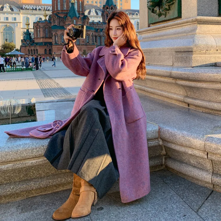 女款2025秋冬新款韩版宽松显瘦感双面羊绒大衣女中长款羊毛毛呢