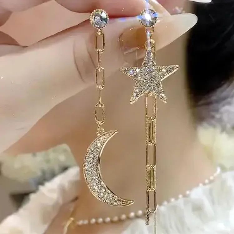 925银耳饰 防过敏AB款不对称星月神话耳环女高级感轻奢百搭波西米
