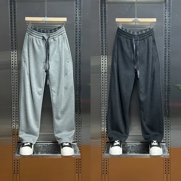 2025冬季新款男士宽松直筒潮牌裤潮流百搭运动卫裤拼接加绒休闲裤