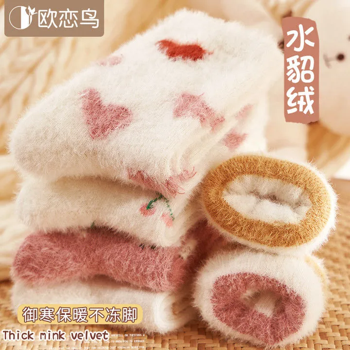 加绒女袜爆款新款男冰冰袜堆堆袜水貂绒袜子女秋冬季保暖中筒加袜