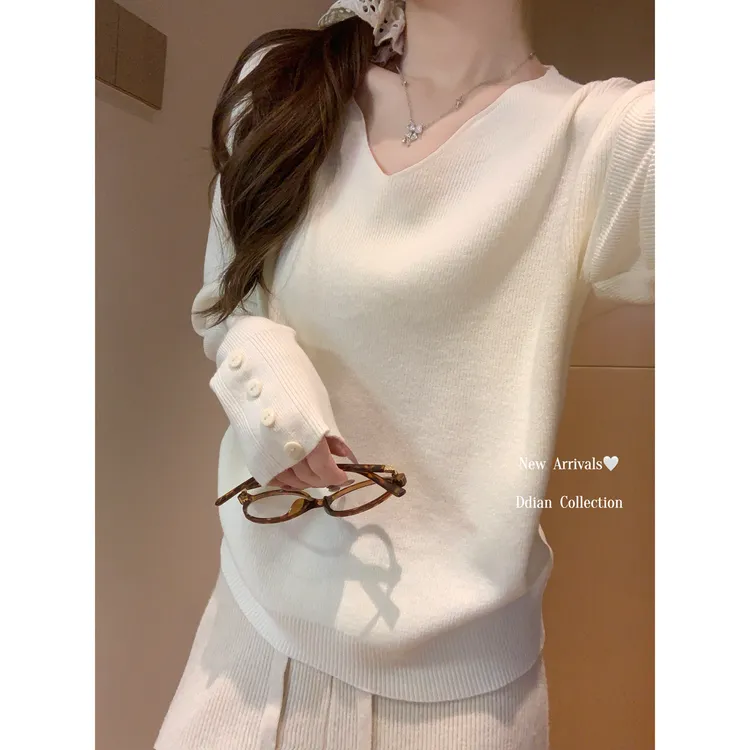 十二针秋冬安迪绒加厚v领打底衫女慵懒风宽松毛衣内搭针织衫上衣