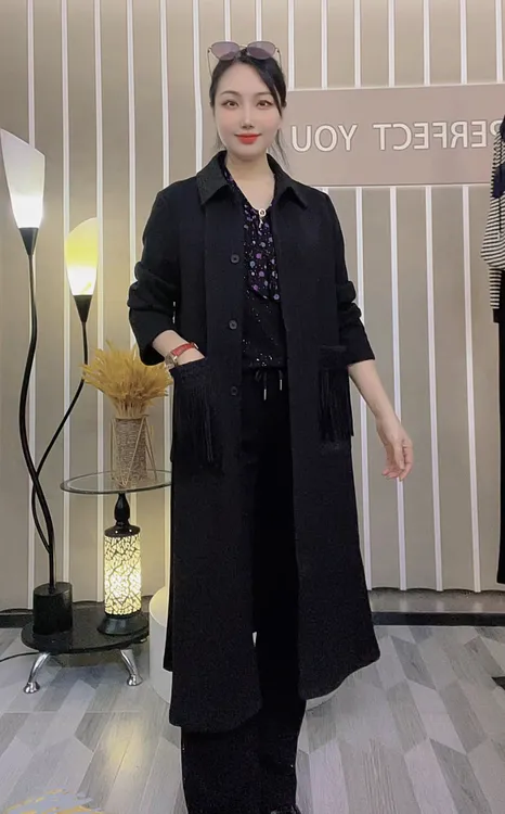 【长款大衣外套】秋冬新品百搭时尚休闲宽松长袖翻领风衣外套女8925
