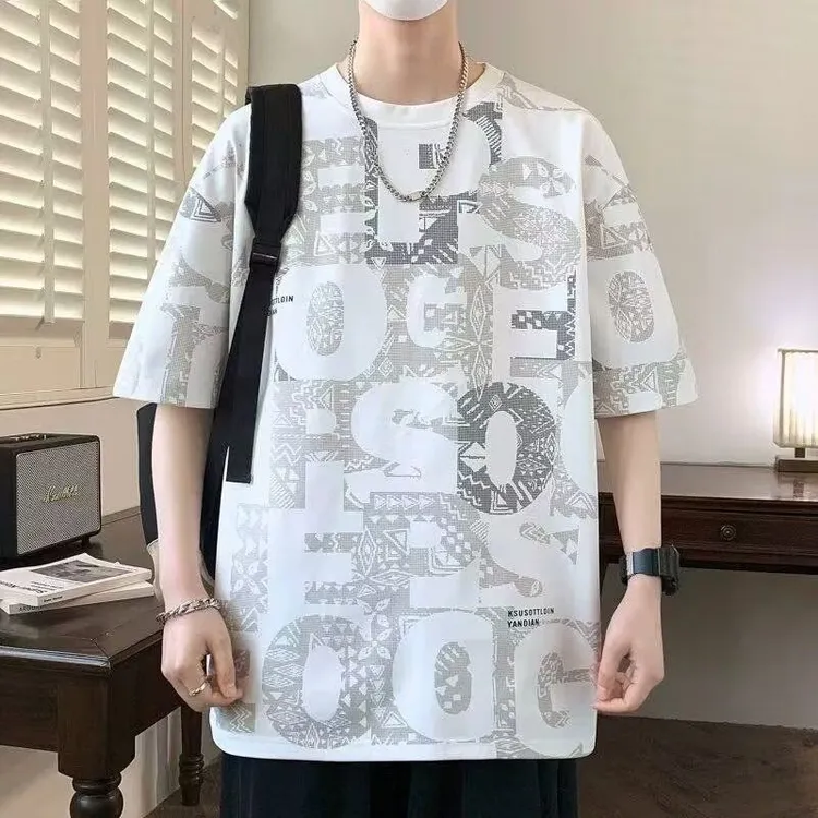 新款短袖t恤男夏季韩版潮流简约半袖上衣港风宽松休闲潮牌体恤衫