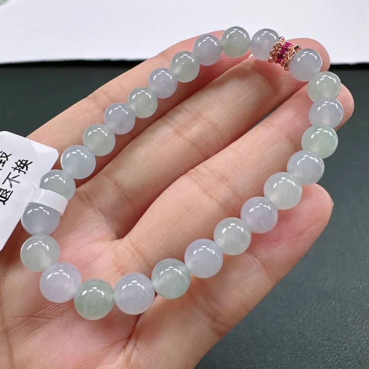 缅甸天然A货翡翠手串卡7mm老坑冰胶水润浅马卡龙多宝女款手串